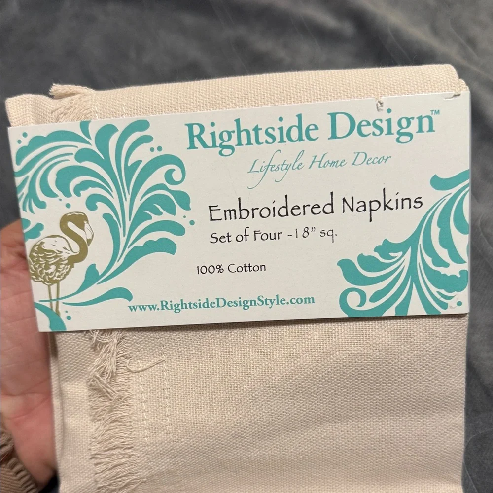Cream Embroidered Pink Flamingo 100% Cotton Napkins Set